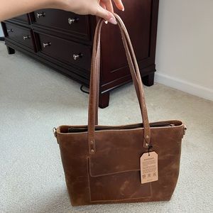 S-ZONE Top Zipper Leather Handbag